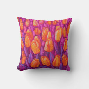 Cojín Decorativo Tulips Field, Spring Flowers Naranja Floral Purple
