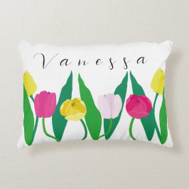 Cojín Decorativo Tulips Pink Yellow Purple Green Modern Customize.