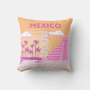 Cojín Decorativo Tulum, Viajes, Arte Retro, Rosa, Naranja