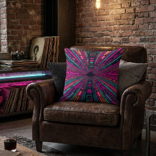 Cojín Decorativo Túnel ciberpunk neón futurista retro synthwave