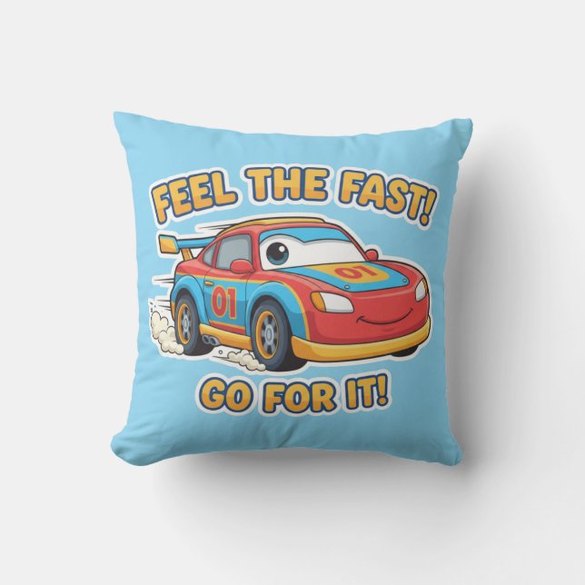 Cojín Decorativo Turbo Racer "Feel The Fast" Cartoon Sports Car (Anverso)