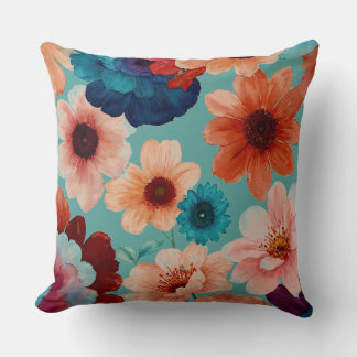 Cojín Decorativo Turquesa, azul, rojo y rojizo floral