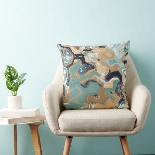 Cojín Decorativo Turquesa, azul y dorado Mármol giratorio
