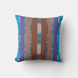 Cojín Decorativo Turquesa Azul y Marrón Rayado Ornamental