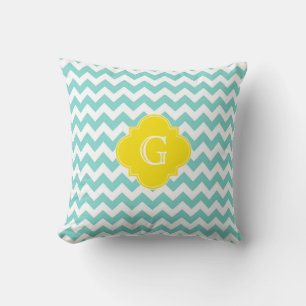 Cojín Decorativo Turquesa / Blanco Acuático Chevron Amarillo Cuatro