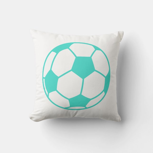 Cojín Decorativo Turquesa; Blue Green Soccer Ball (Anverso)