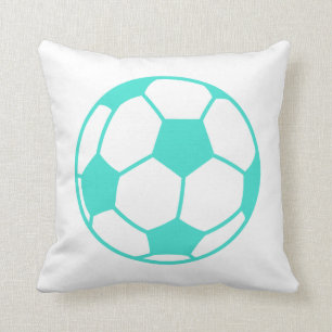 Cojín Decorativo Turquesa; Blue Green Soccer Ball