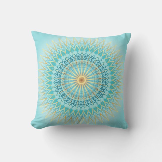 Cojín Decorativo Turquesa Boho Mandala Navidad de Oro (Anverso)