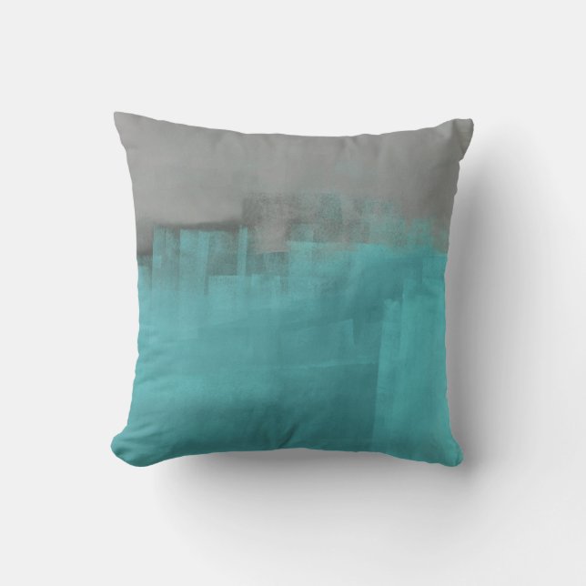 Cojín Decorativo Turquesa "brumosa" y arte abstracto gris (Anverso)