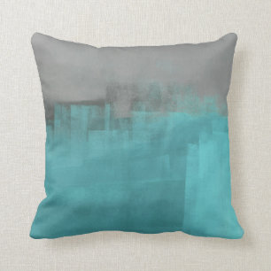 Cojín Decorativo Turquesa "brumosa" y arte abstracto gris