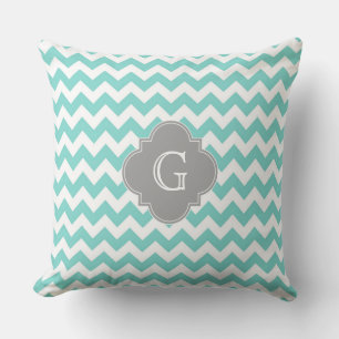 Cojín Decorativo Turquesa / Chevron Blanco Acuático Gris Cuatrofoil