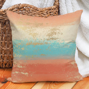Cojín Decorativo Turquesa Crema Coral Oro Boho Costero