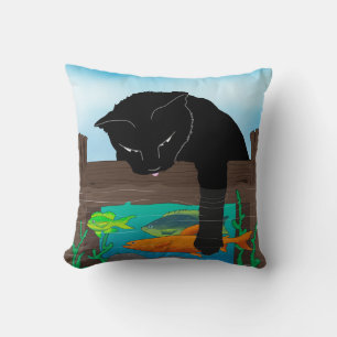 Cojín decorativo turquesa de pesca de gato negro