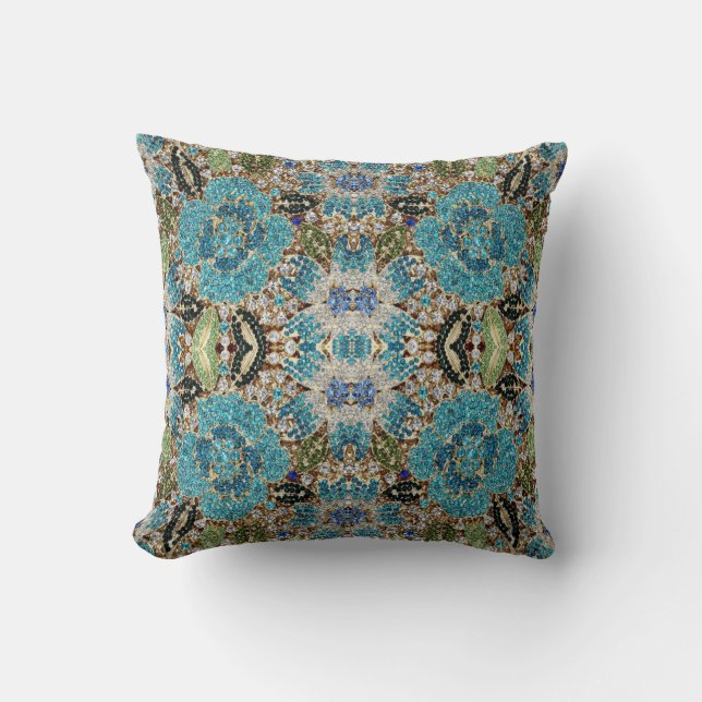 Cojín Decorativo turquesa de plata gris verde azulado bohemio azul (Anverso)