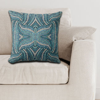 Cojín Decorativo turquesa de plata gris verde azulado bohemio azul
