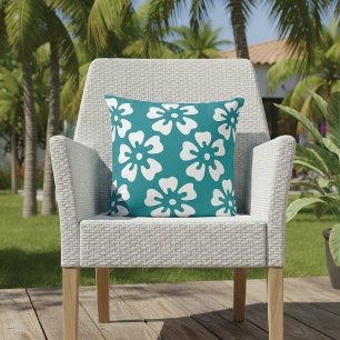 Cojín Decorativo Turquesa floral tropical Hibiscus