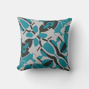 Cojín Decorativo Turquesa Gris Negro Mediterráneo Mosaico Inclinado
