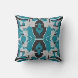 Cojín Decorativo Turquesa Gris Negro Motivo Mosaico Mediterráneo