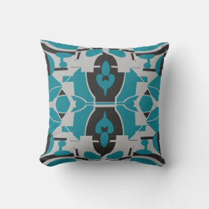 Cojín Decorativo Turquesa Gris Negro Motivo Mosaico Mediterráneo