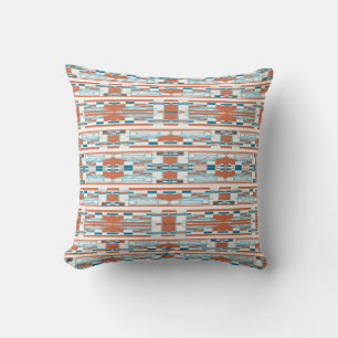 Cojín Decorativo Turquesa Naranja Blanco Mediterráneo Filas Delgada