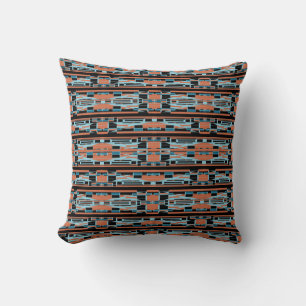 Cojín Decorativo Turquesa Naranja Negro Mediterráneo Filas Delgadas