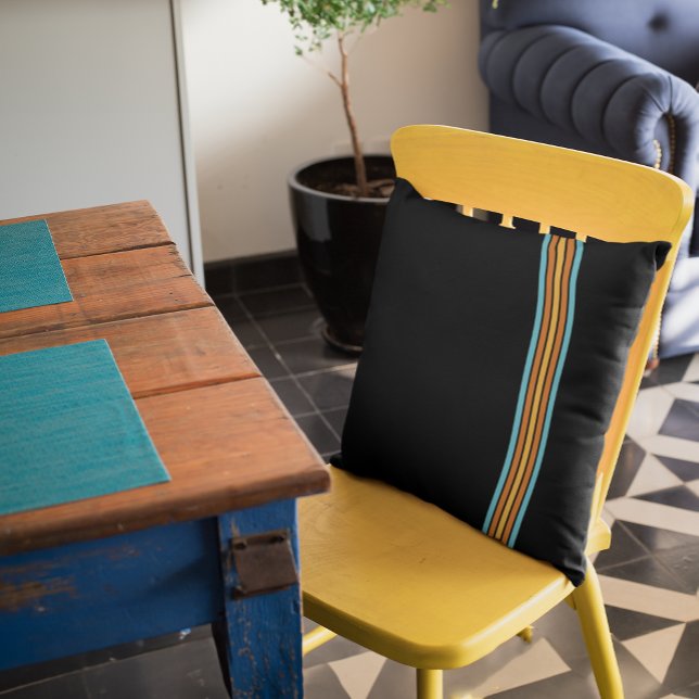 Cojín Decorativo Turquesa retro y banda Naranja (great on a sofa, side chair, or on a dining chair)