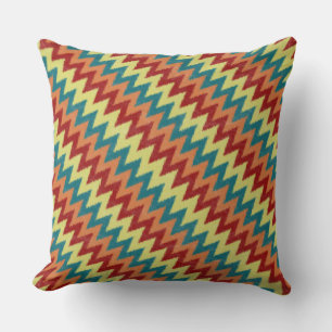 Cojín Decorativo Turquesa, rojo, naranja y zigzag amarillo