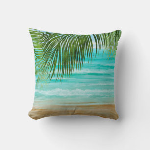 Cojín Decorativo Turquesa Verde Esmeralda Playa Tropical Palma