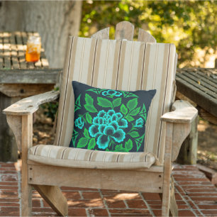 Cojín Decorativo Turquesa verde floral japonesa vintage