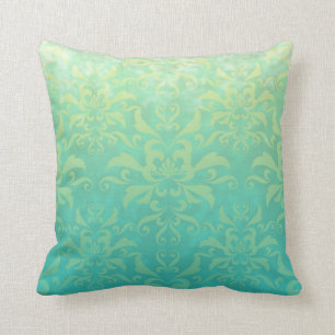 Cojín Decorativo Turquesa y Damasco Amarillo Pálido