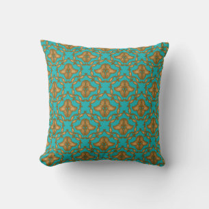 Cojín Decorativo Turquesa y Damasco Dorado