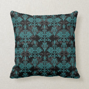 Cojín Decorativo Turquesa y Damasco Negro