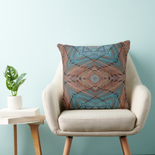 Cojín Decorativo Turquesa y geométrica de madera