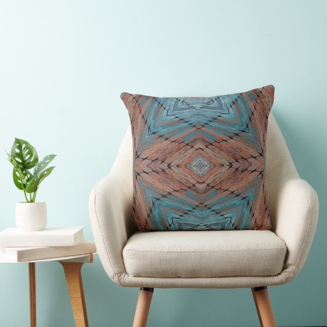 Cojín Decorativo Turquesa y geométrica de madera (Silla)