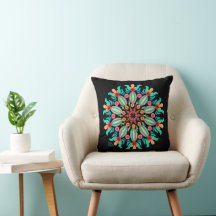 Cojín decorativo Turquesa Y Naranja Mandala