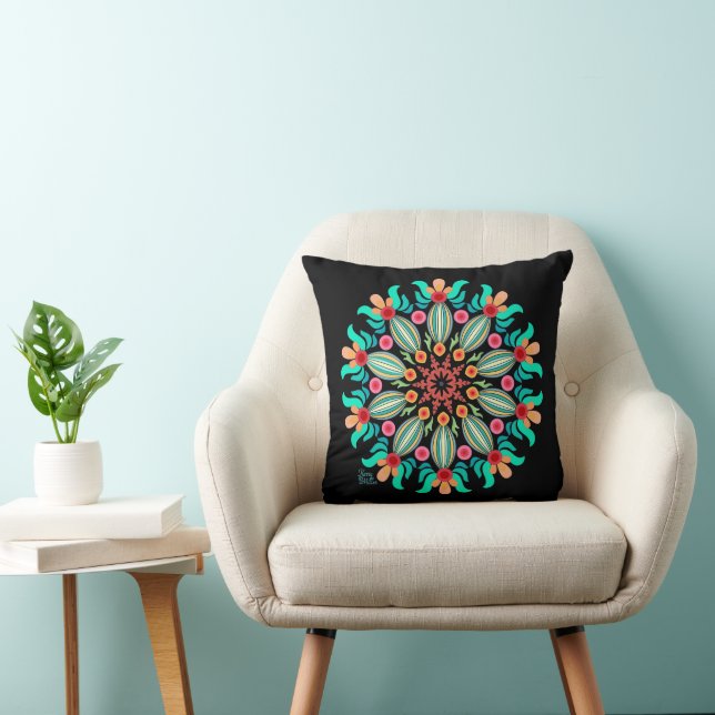 Cojín decorativo Turquesa Y Naranja Mandala (Silla)