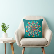 Cojín decorativo Turquesa Y Naranja Mandala