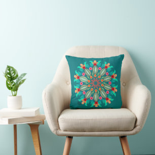 Cojín decorativo Turquesa Y Naranja Mandala