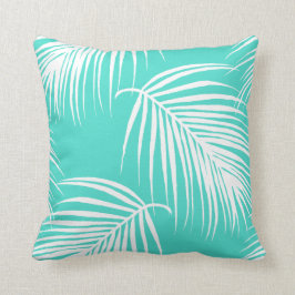 Cojín Decorativo Turquesa y Palm Blanco Tropical
