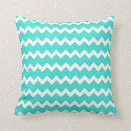 Cojín Decorativo Turquesa y Zigzag Blanco