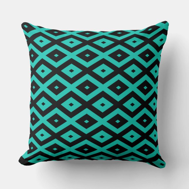 Cojín Decorativo Turquoise and black diamond pattern (Anverso)