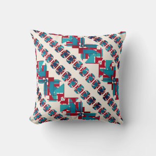 Cojín Decorativo Turquoise Aqua Blanco Rojo Diagonal Mediterráneo