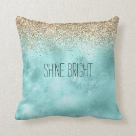 Cojín Decorativo Turquoise Aqua Gold Glam Purpurina Sparkle    