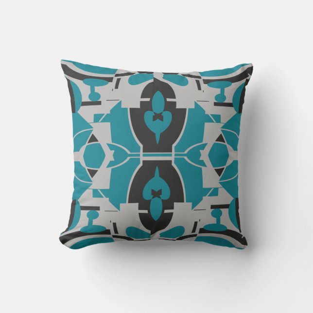 Cojín Decorativo Turquoise Gray Black Mediterranean Mosaic Motif (Anverso)