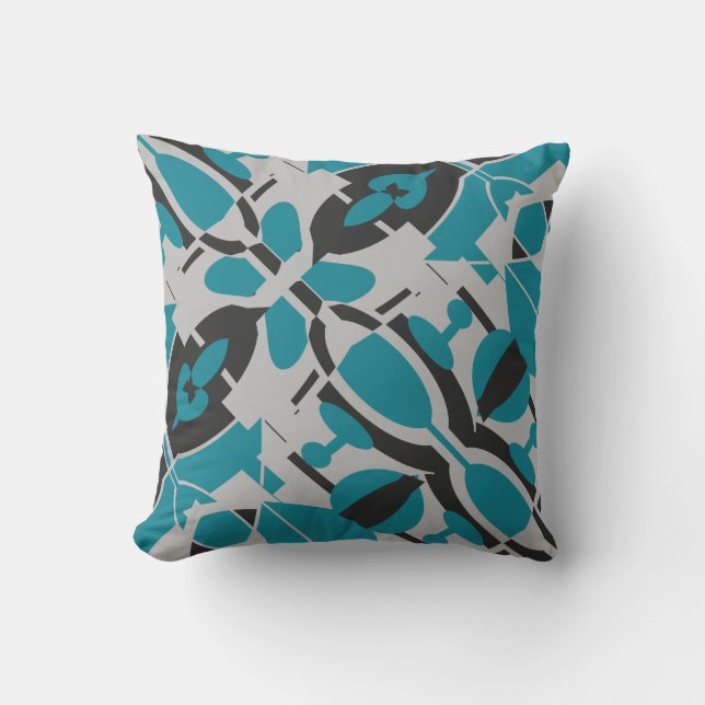 Cojín Decorativo Turquoise Gray Black Mediterranean Slanted Mosaic (Anverso)