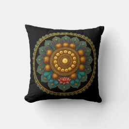 Cojín Decorativo Turquoise Lotus Mandala - Reversible Black Boho