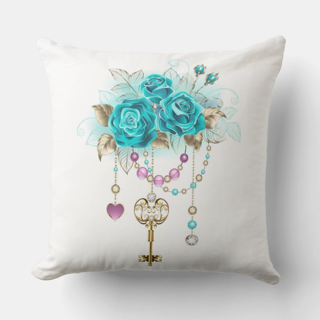 Cojín Decorativo Turquoise Roses with Keys (Anverso)