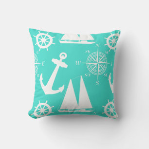 Cojín Decorativo Turquoise White Nautical Coastal Boating