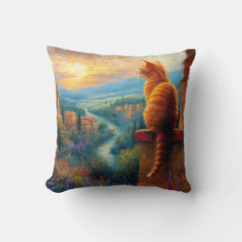 Cojín Decorativo Tuscan Sunset with a Ginger Cat