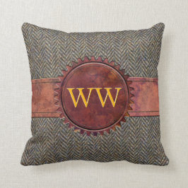 Cojín Decorativo Tweed de Steampunk del vintage y monograma del